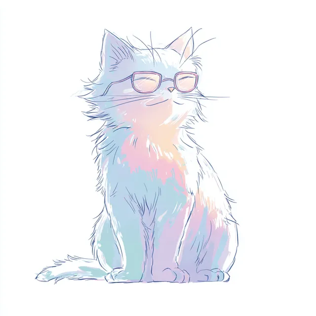Gentle Cat with Glasses in Pastel Colors