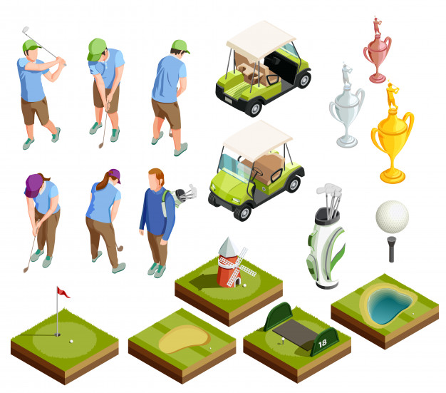 Golf colored isometric decorative icons Free Vector