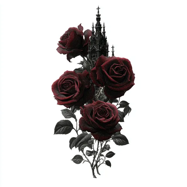 Gothic Roses Clipart with Castle