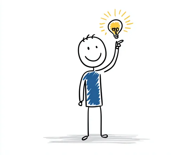 Happy Stick Figure with Light Bulb Idea
