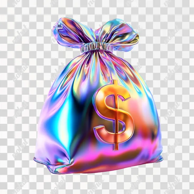 Free: Iridescent 3D Money Bag Icon with Glossy Modern Effect - nohat.cc