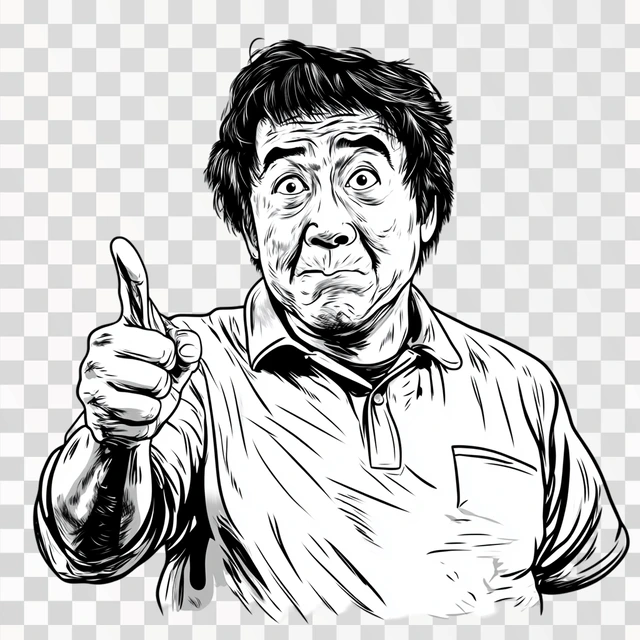 Jackie Chan Wtf Meme, simple line draw style, isolated, png