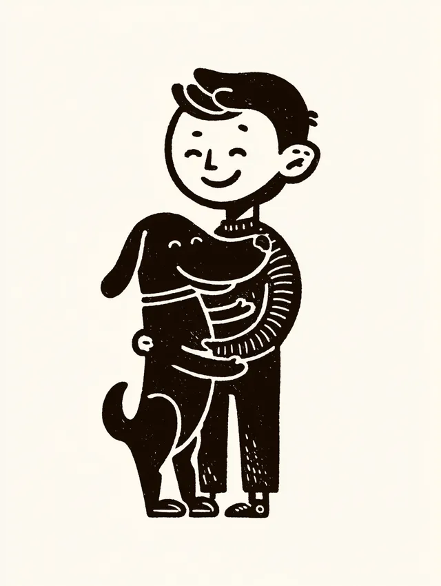 Joyful Boy Embracing His Dog