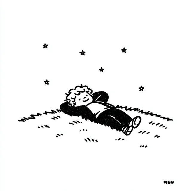 Joyful Boy Relaxing on Grass Under the Stars