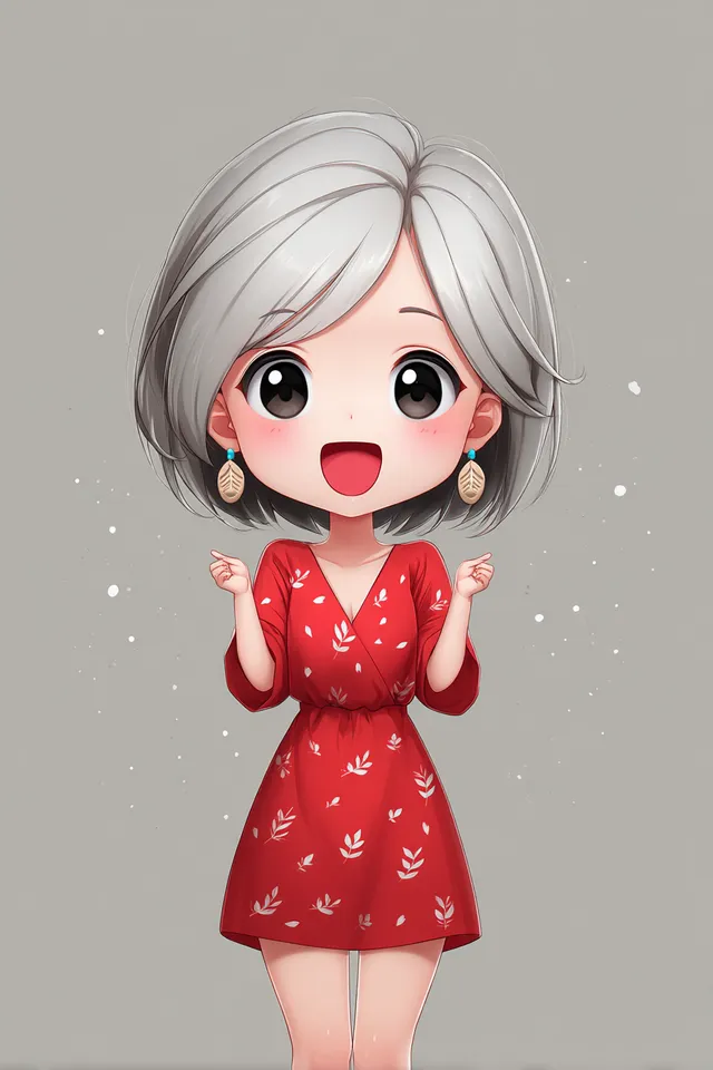 Joyful Chibi Girl in Red Dress