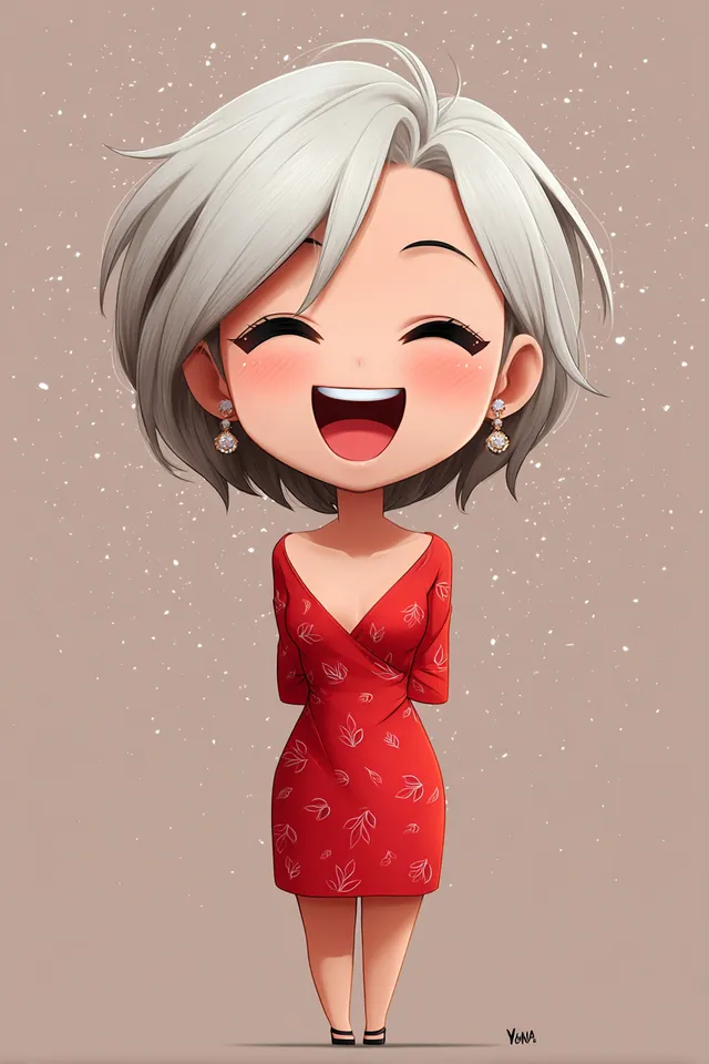 Joyful Chibi Girl in Red Dress