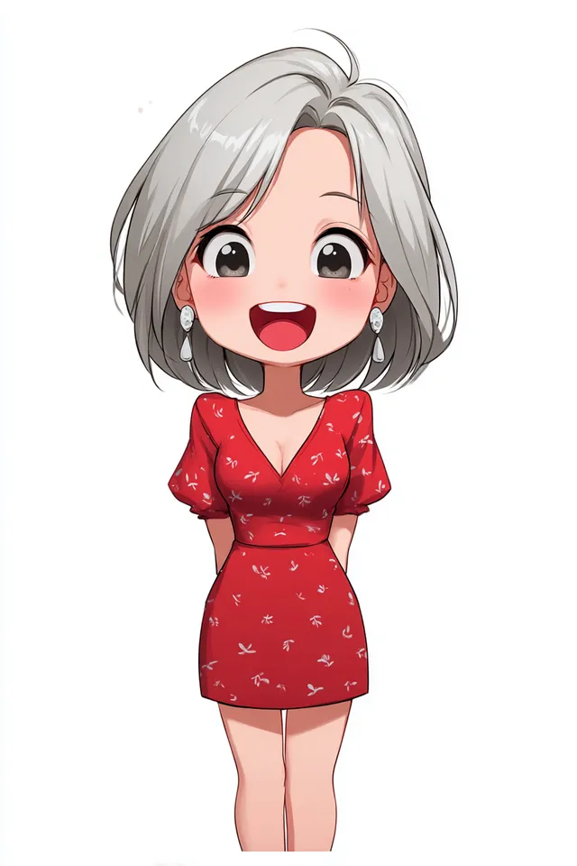 Joyful Chibi Girl in Red Dress
