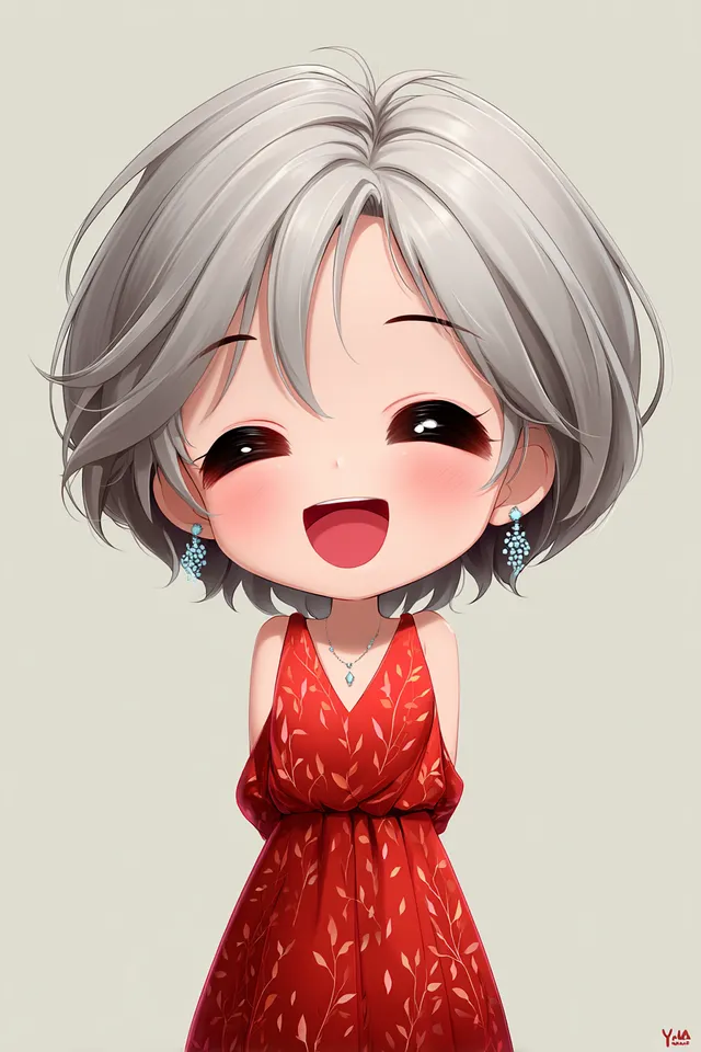 Joyful Chibi Girl in Red Dress