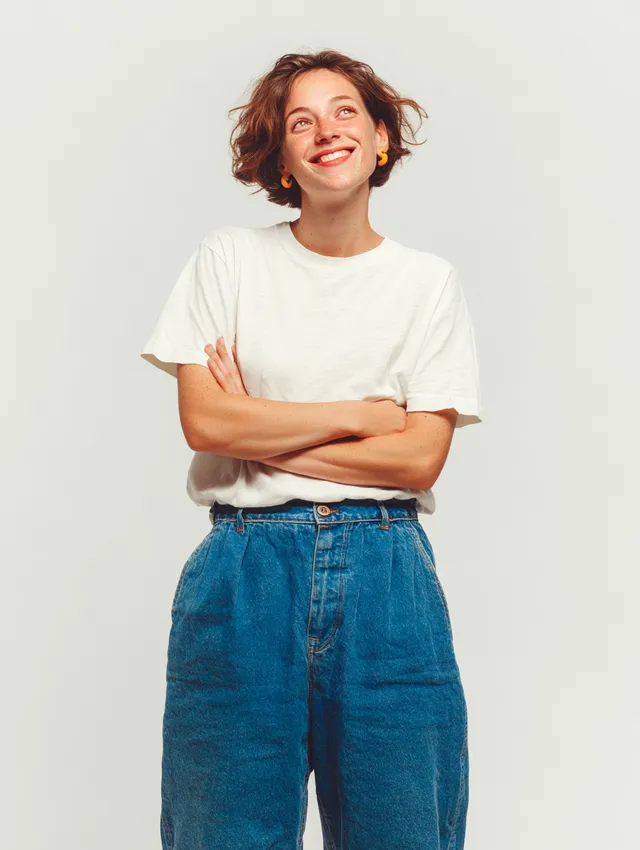 Joyful Young Woman in Casual Attire