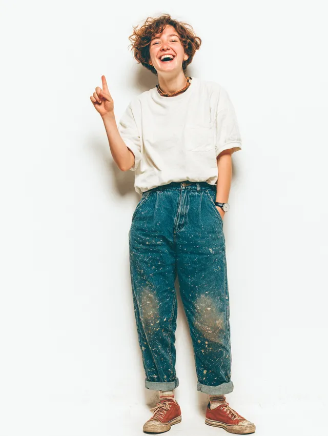 Joyful Young Woman in Casual Outfit