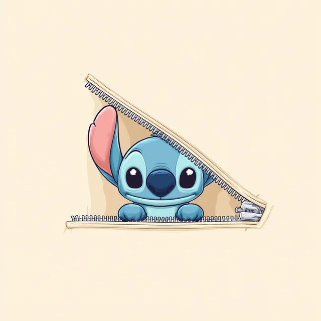 Kawaii Stitch Peeking from Zipper