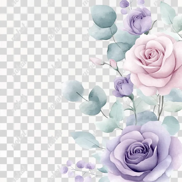 Lavender Roses and Eucalyptus Watercolor Frame
