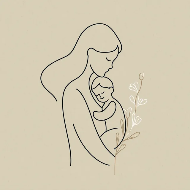 Line Art of Mother and Baby Daughter