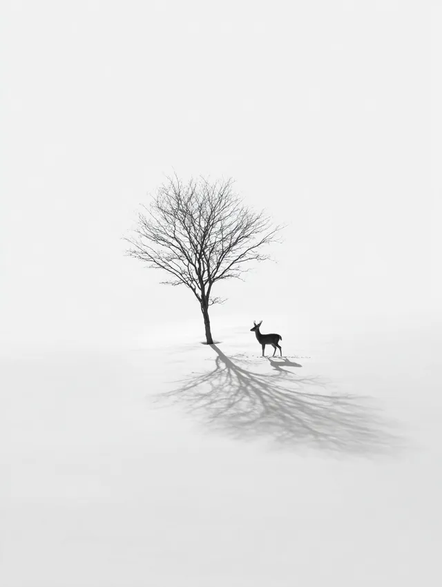 Lone Deer in Snowy Minimalism