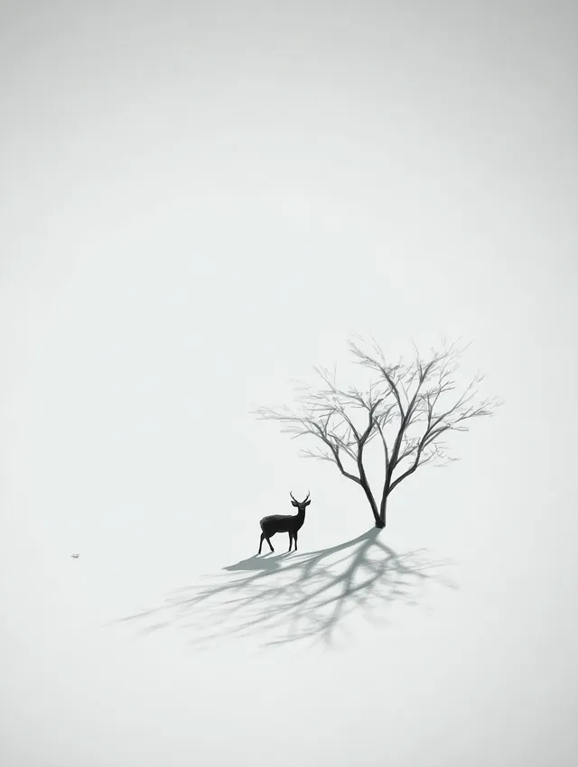 Lone Deer in Snowy Minimalist Landscape