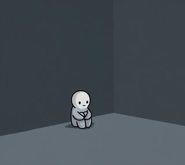 Lonely Cartoon Character in a Corner