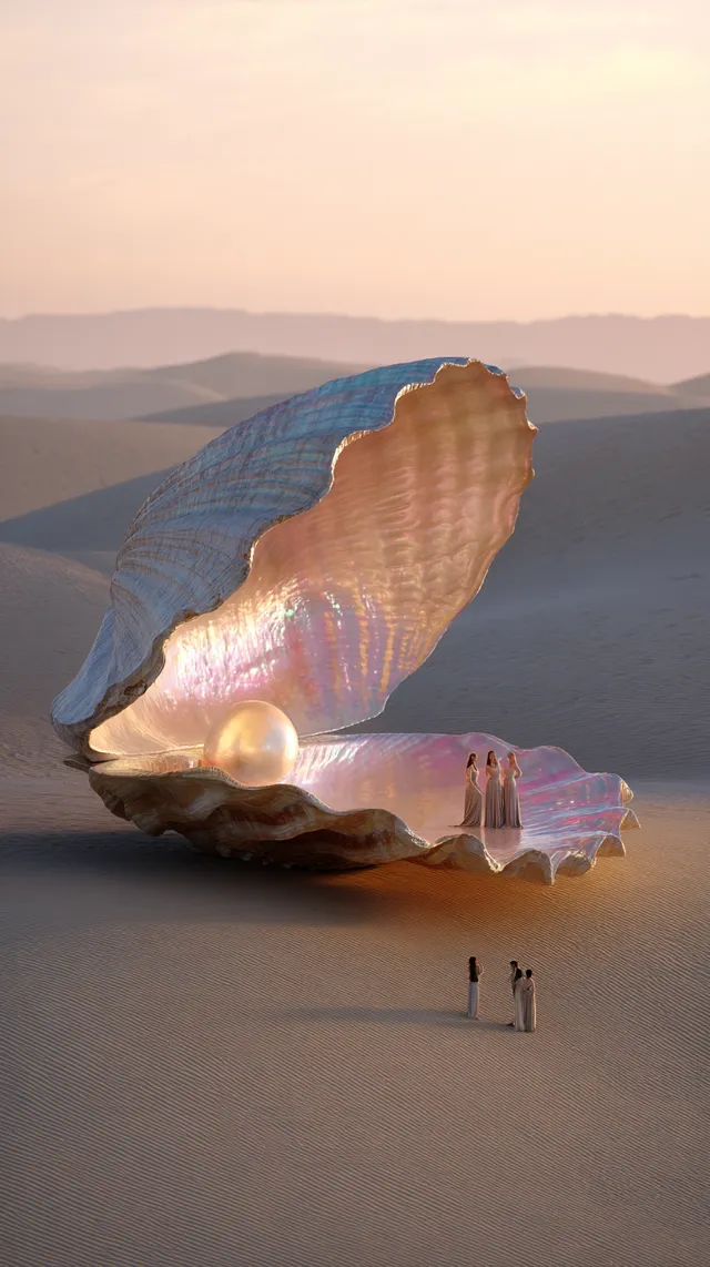Majestic Seashell in Golden Hour Desert Landscape