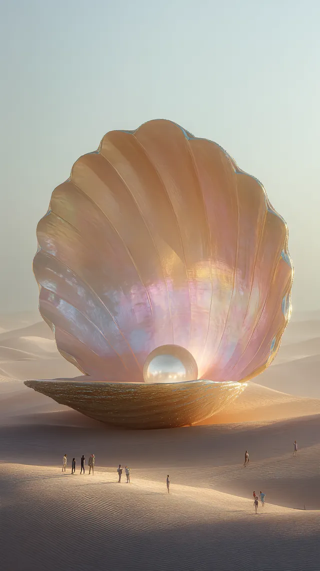Majestic Seashell Monument in a Golden Desert