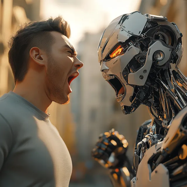 Free: Man Yelling at Robot in Urban Scene, Intense and Aggressive 8K ...
