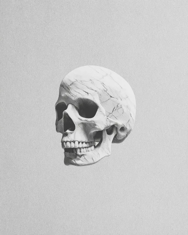 Marble Textured Skull Graphite Drawing