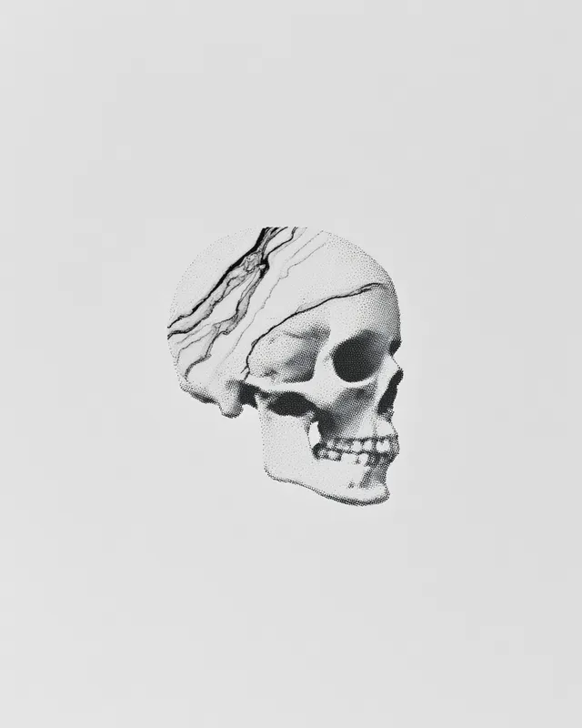 Marble Textured Skull in Graphite Drawing