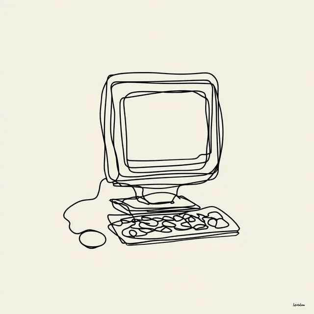 Minimalist Continuous Line Art of a Computer