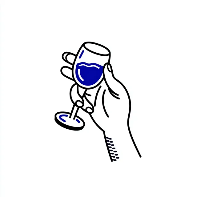 Minimalist Hand Holding Blue Wine Glass Logo