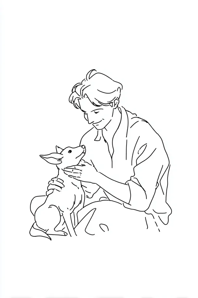 Minimalist Happy Man with Dog