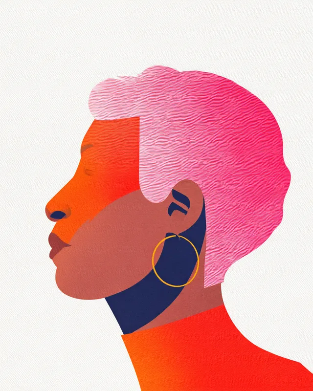 Minimalist Illustration of a Pink-Haired Mulatto Woman