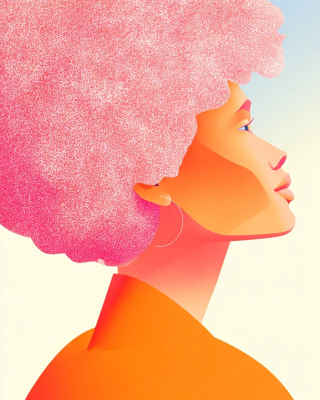 Minimalist Illustration of a Pink-Haired Mulatto Woman