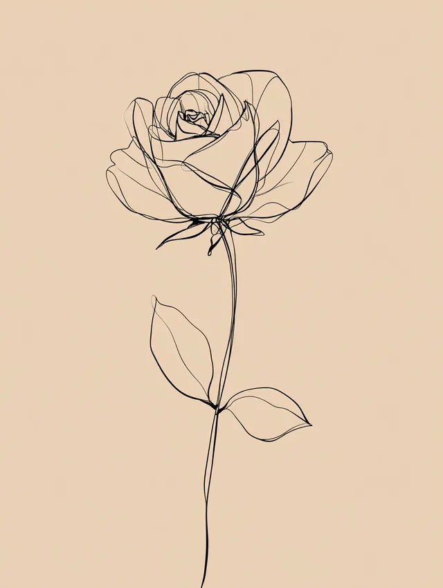 Minimalist Line Art Rose on Beige Background