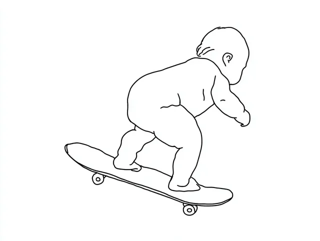 Minimalist Line Drawing of a Baby on a Skateboard