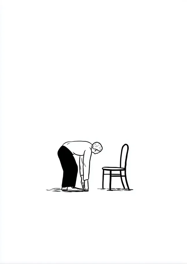 Minimalist Line Drawing of Person Bending to Pick Up Object