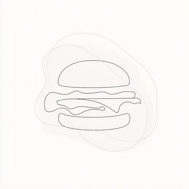 Minimalist One-Line Drawing of a Cheeseburger