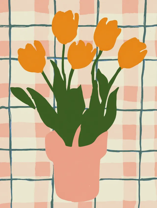 Minimalist Orange Tulips in Pink Pot