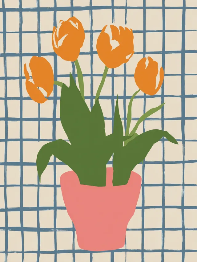 Minimalist Orange Tulips in Pink Pot