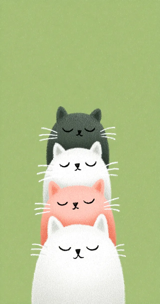 Minimalist Quiet Cats Stack Illustration