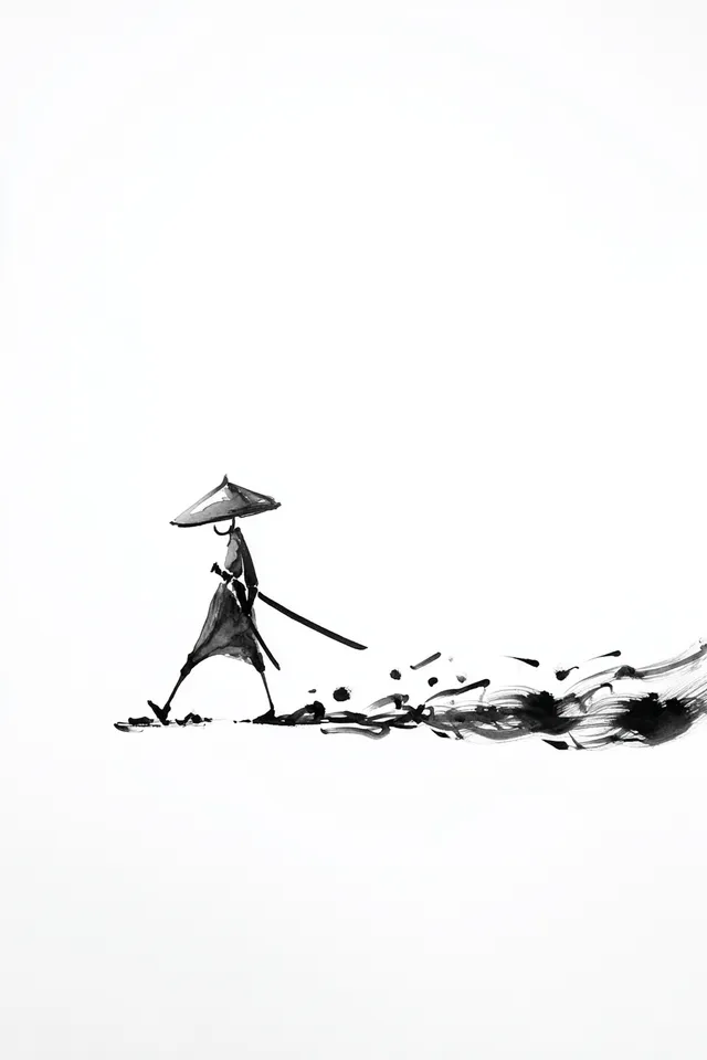Minimalist Samurai Striding with Katana
