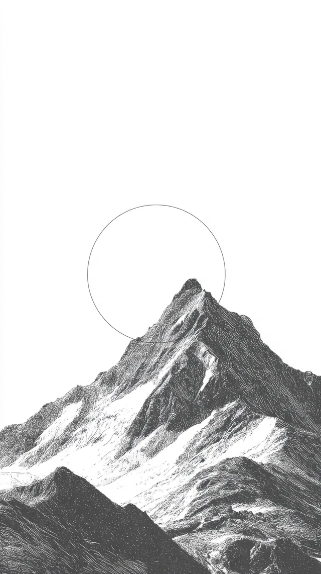 Minimalist Sketch of a Mountain with Circular Horizon