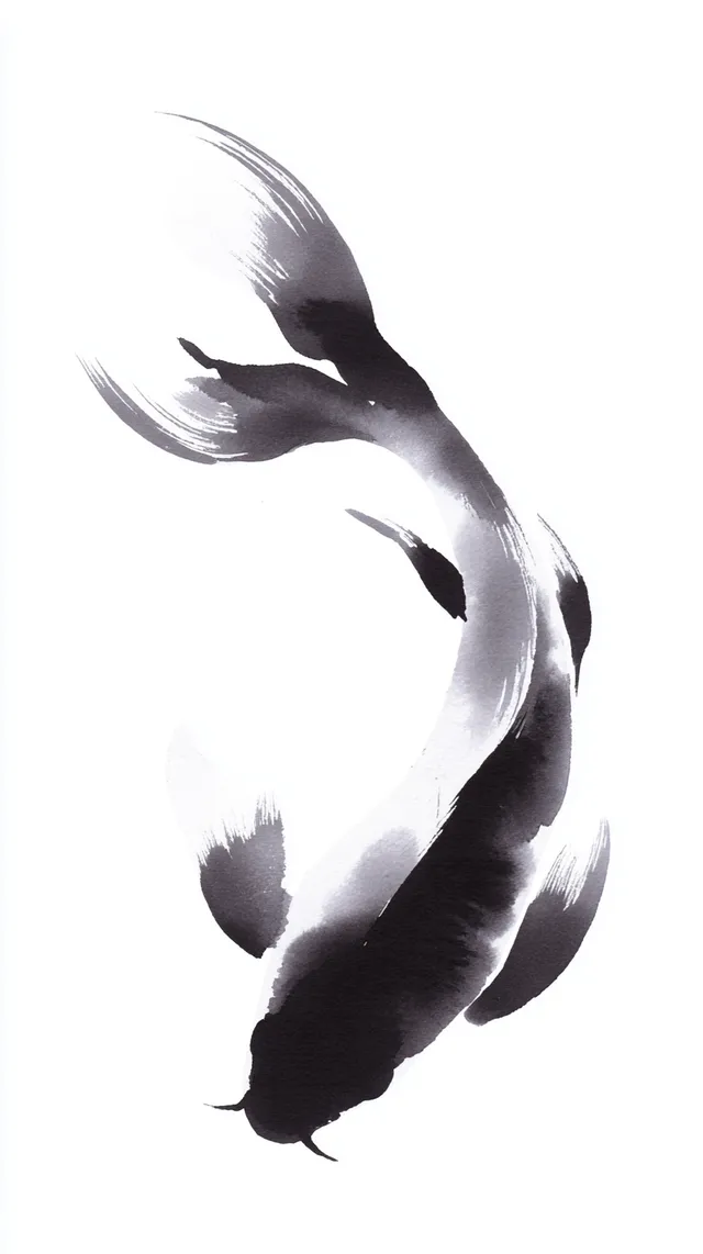 Minimalist Sumi-e Koi Fish Ink Painting