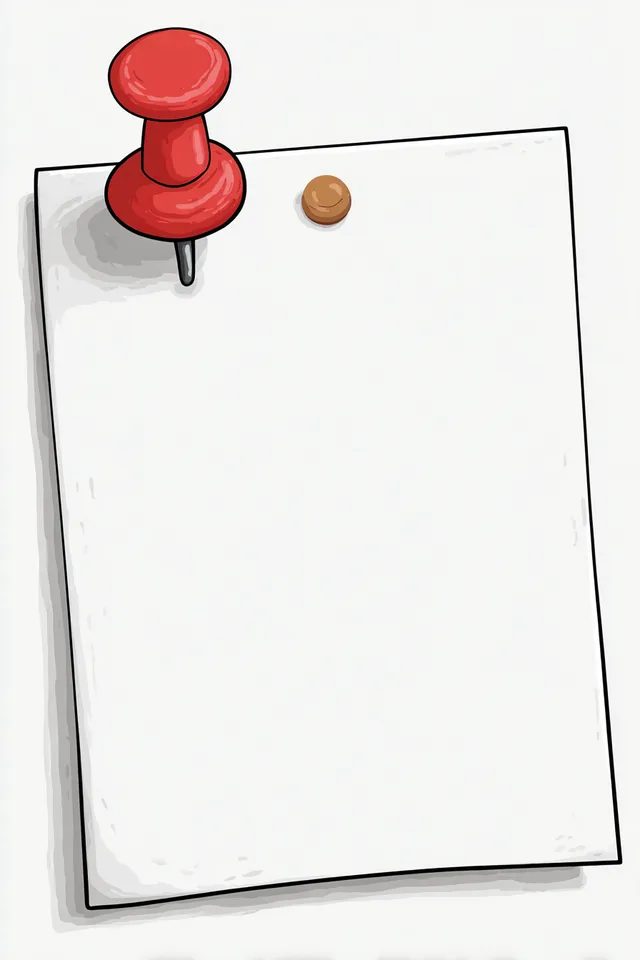 Minimalist White Paper Clipart with Red Pushpin