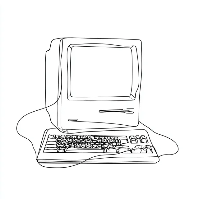 Minimalistic Continuous Line Drawing of a Computer