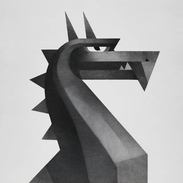 Monochromatic Geometric Dragon Art
