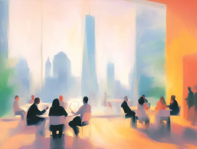 Morning Conversations in a Modern City Office