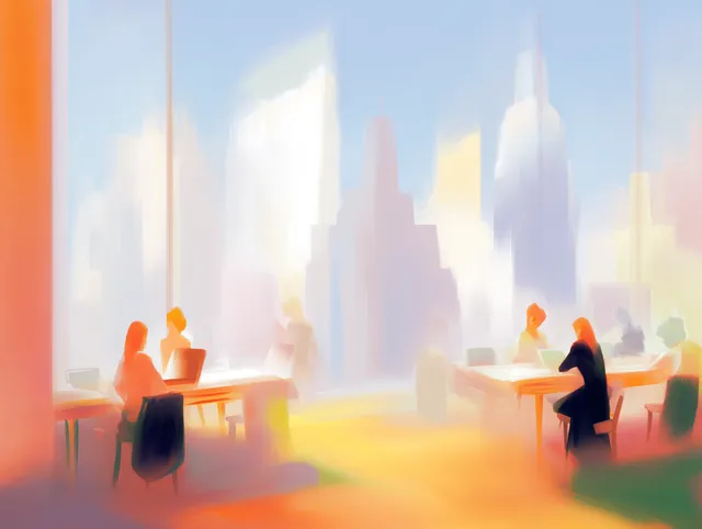 Morning Conversations in a Modern Skyscraper Office