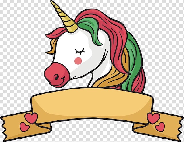 Multicolored unicorn with ribbon , , Unicorn ribbon title box transparent background PNG clipart