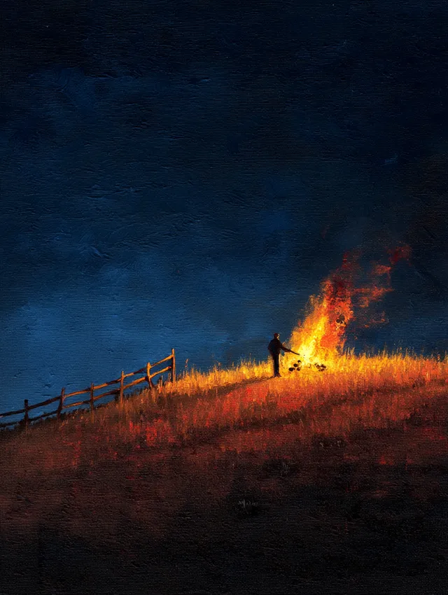 Nighttime Dance by the Fire on a Grassy Hill