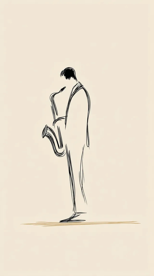Paris Street Musician Playing Saxophone - Minimalist Drawing