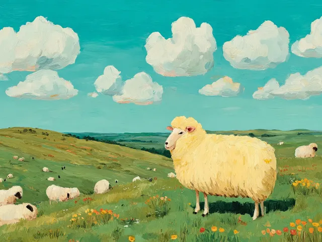 Pastoral Scene with Sheep on Vibrant Farmland