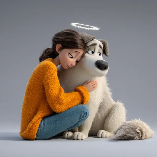 Peaceful Embrace: A Girl and Her Angelic Dog